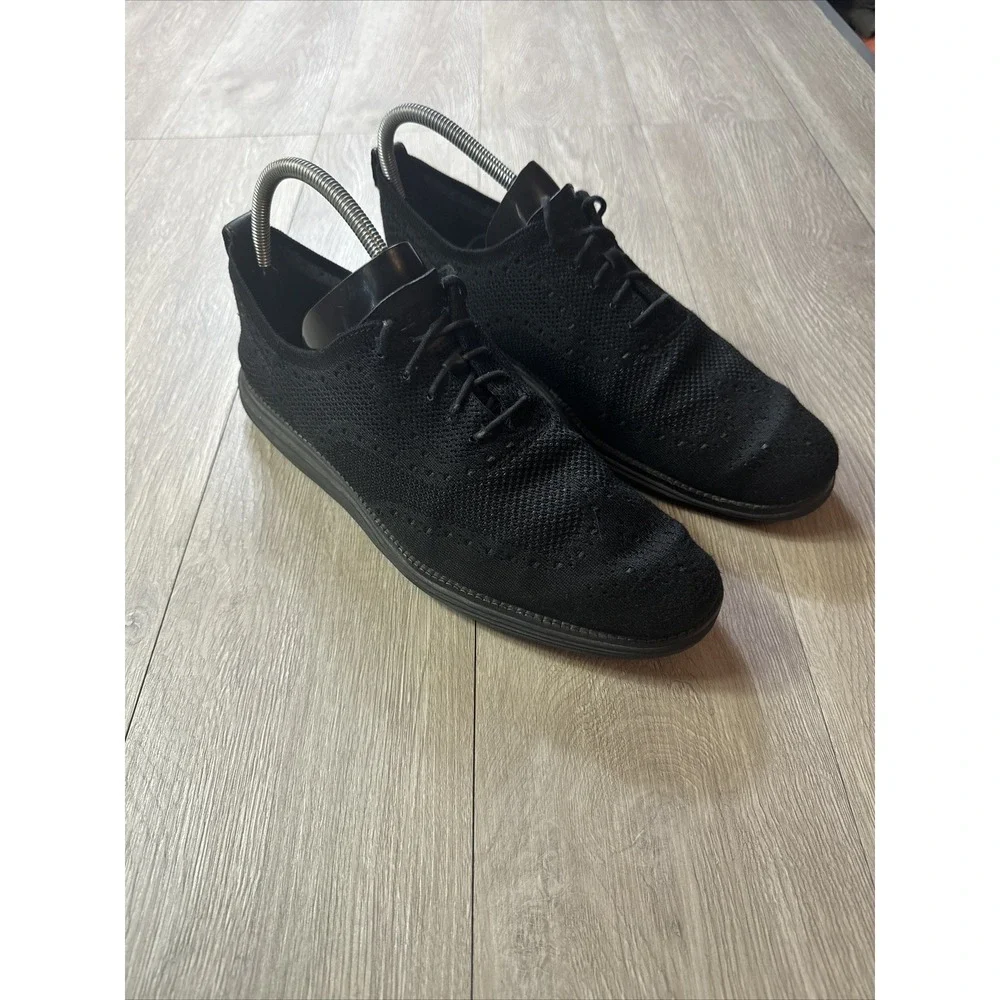COLE HAAN 11 M Shoes Original‎ Grand Stitchlite Black Wingtip Oxfords Dress Knit